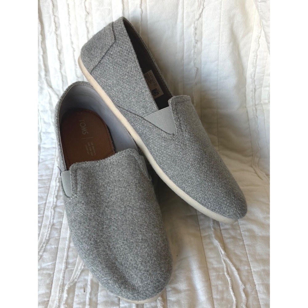 TOMS Slip On Grey Heritage Canvas Flat Shoes Womens 11